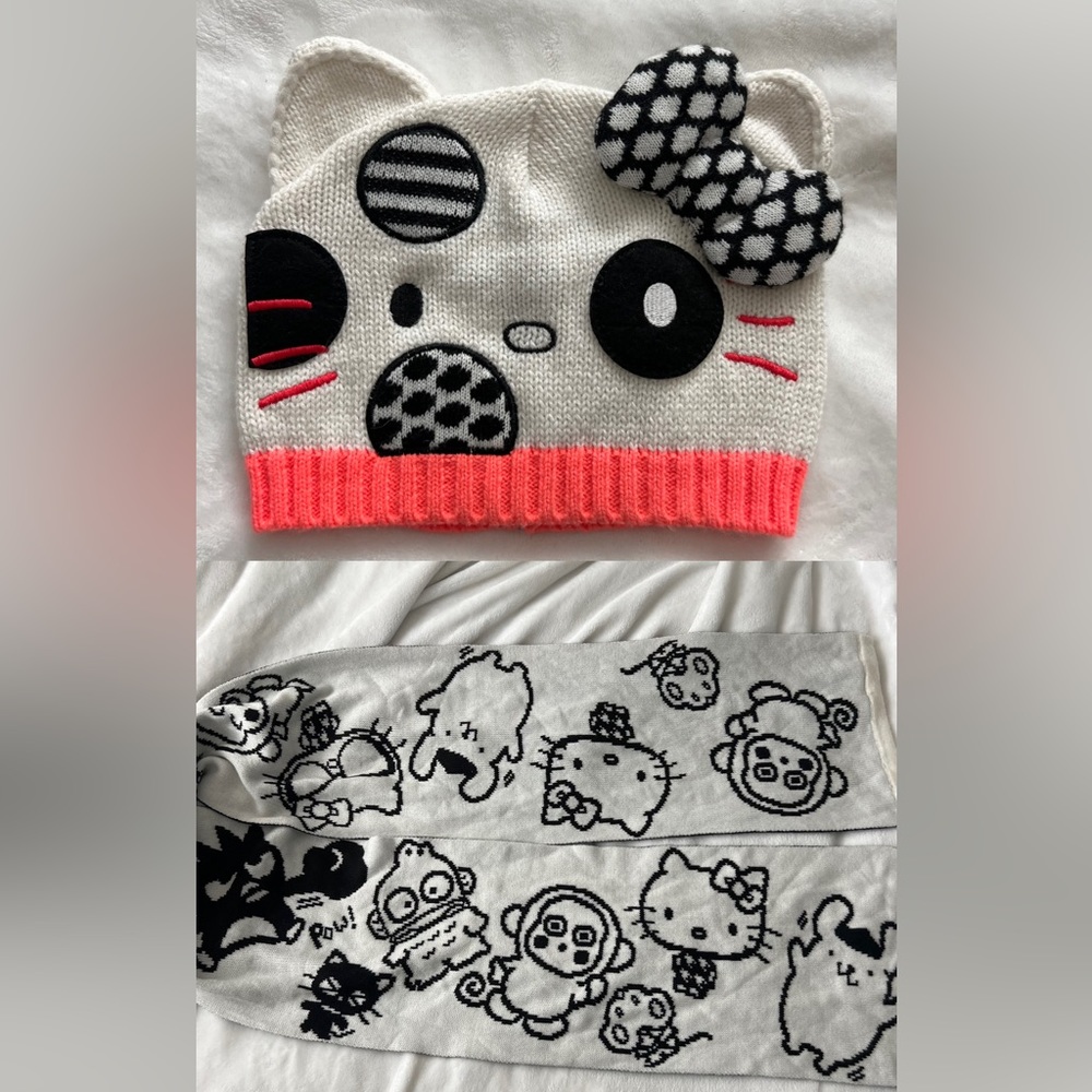 SANRIO | HELLO KITTY WOMEN’S KNIT BEANIE HAT AND SCARF WRAP MATCHING SET